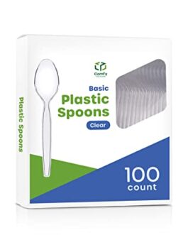 [100 Pack] Heavy Duty Disposable Basic Plastic Spoons – Clear Teaspoons
