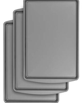 G & S Metal Products Company BakerEze Medium Non-Stick Cookie Pan, 16.9”L x 10.7”W x 0.8”H, Grey, 3 Count (Pack of 1)