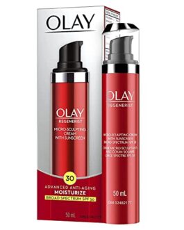 Face Moisturizer by Olay Regenerist Microsculpting Cream With SPF 30 Sunscreen  and Vitamin E for Advanced Anti-Aging, 50ml