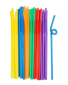 [200 Pack] Long Flexible Disposable Plastic Drinking Straws – 10.02″ High – Assorted Colors