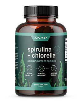 Organic Spirulina Chlorella Capsules – Spirulina Green Superfoods for Heart Support, Natural Energy – Spirulina Supplement, Spirulina and Chlorella Powder, Plant Vitamins (120 Capsules)