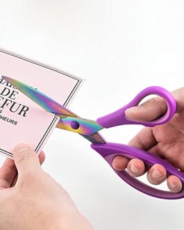 Craft Scissors Set of 3 Pack , All Purpose Sharp Titanium Blades Shears Rubber Soft Grip Handle, Multipurpose Fabric Scissors Tool Great for Adults, Office, Sewing, School and Home Supplies, Purple