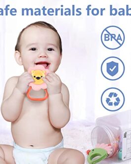 iPlay, iLearn 10pcs Baby Teething Rattle Toys, Infant Gift Set for 6-12 Month, Bulk Animal Rattles W/ Container, Newborn Sensory Early Development Toy for 0 2 3 4 5 7 8 9 10 Months Old Babies Girl Boy