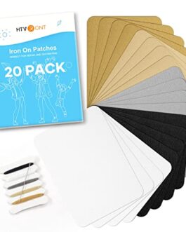 HTVRONT Iron on Patches for Clothing Repair, Fabric Patches Iron on, Black White Gray Beige Brown Repair Decorating Kit 20 Pieces Iron on Patch Size 3.7″ by 4.9″ (9.5 cm x 12.5 cm)