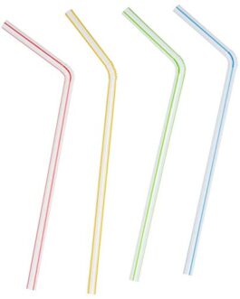 [500 Count] Flexible Disposable Plastic Drinking Straws – 7.75″ High – Assorted Colors Striped