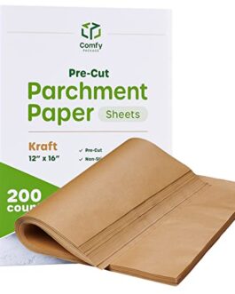 [12 x 16 Inch – 200 Count]Precut Baking Parchment Paper Sheets Unbleached Non-Stick Sheets for Baking & Cooking – Kraft