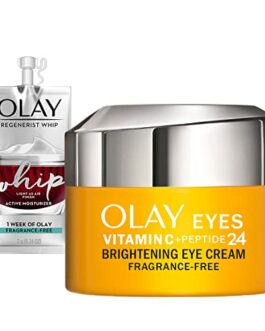 Olay Vitamin C + Peptide 24 Eye Cream, Fragrance-Free, 0.5 oz + Whip Face Moisturizer Travel/Trial Size Gift Set
