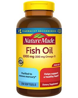 Nature Made Fish Oil 1000 mg Softgels, Omega 3 Fish Oil for Healthy Heart Support, Supplement with 250 Softgels, 125 Day Supply