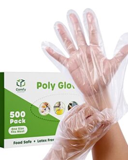[500 Count] Disposable Poly Plastic Gloves for Cooking, Food Prep and Food Service | Latex & Powder Free – One Size Fits Most