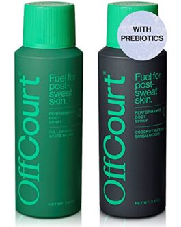 OffCourt Natural Body Spray for Men with Prebiotics – Deodorizing Mens Body Spray – Aluminum-Free Spray Deodorant for Full-Body Use – Multi-Pack with Sandalwood and White Musk, 3.4 Ounce (Pack of 2)