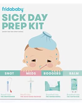 Baby Sick Day Prep Kit by FridaBaby – Includes NoseFrida Nasal Aspirator, MediFrida Pacifier Medicine Dispenser, Breathefrida Vapor Chest Rub + Snot Wipes. Soothe Stuffy Noses for Babies with A Cold