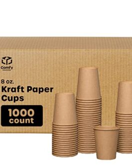 [Bulk Case of 10/100 Pack] 1000 – 8 oz. Kraft Paper Hot Cups, Coffee Cups- Unbleached