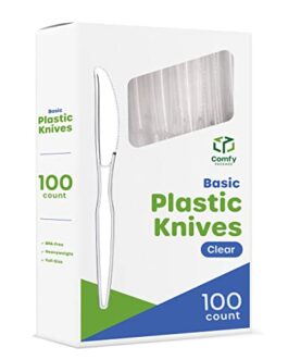 Comfy Package [100 Pack Heavy Duty Disposable Basic Plastic Knives – Clear