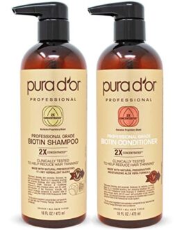 PURA D’OR Professional Grade Anti-Thinning Biotin Shampoo & Conditioner Set For Thinning Hair, Clinically Proven Hair Care 2X Concentrated DHT Blocker Hair Thickening Products For Women & Men 16oz x 2