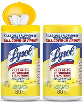 Lysol Disinfectant Wipes, Multi-Surface Antibacterial Cleaning Wipes, For Disinfecting and Cleaning, Lemon and Lime Blossom, 80 Count (Pack of 2)​