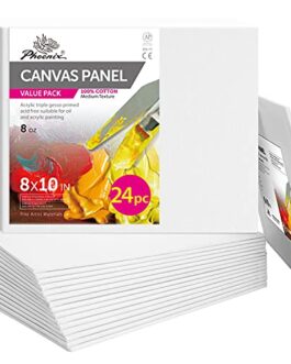 PHOENIX Painting Canvas Panels 8×10 Inch, 24 Bulk Pack – 8 Oz Triple Primed 100% Cotton Acid Free Canvases for Painting, White Blank Flat Canvas Boards for Acrylic, Oil, Watercolor & Tempera Paints