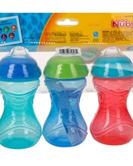 Nuby 3 Piece No-Spill Easy Grip Cup with Soft Flex Spout, Clik It Lock Feature, Boy, 10 Ounce