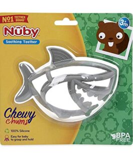 Nuby Chewy Chums All Silicone Soothing Teether, Shark – 3M+
