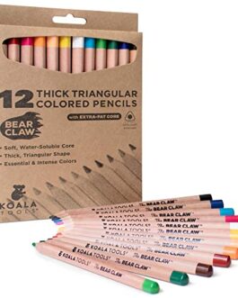 Koala Tools – Bear Claw Colored Pencils for Adults and Kids, Water Soluble Color Pencils with Triangular Grip for Art and Shading, Large Coloring Pencils, Pack of 12