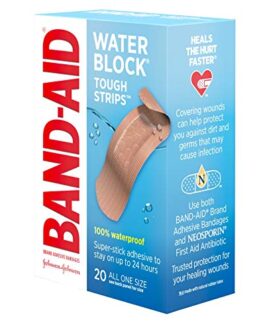 Band-Aid Brand Water Block Waterproof Tough Adhesive Bandages for Minor Cuts and Scrapes, All One Size, 20 Count (Pack of 1)