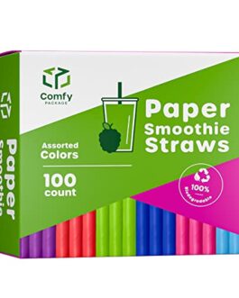 Paper Jumbo Smoothie Straws,100% Biodegradable [100 Pack] Assorted Colors…